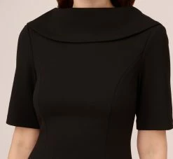 Adrianna Papell Short Sleeve Crepe Dress With Rolled Neck In Black -Adrianna Papell Shop AP1D101960 AA002 Regular Detail