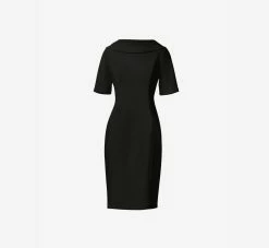 Adrianna Papell Short Sleeve Crepe Dress With Rolled Neck In Black -Adrianna Papell Shop AP1D101960 AA002 Regular Flat