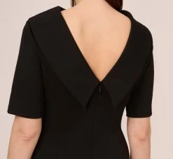 Adrianna Papell Short Sleeve Crepe Dress With Rolled Neck In Black -Adrianna Papell Shop AP1D101960 AA002 Regular Lifestyle