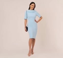 Adrianna Papell Short Sleeve Crepe Dress With Rolled Neck In Blue Mist 8 Adrianna Papell Short Sleeve Crepe Dress With Rolled Neck In Blue Mist -Adrianna Papell Shop AP1D101960 AB484 Regular Side