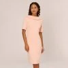 Adrianna Papell Short Sleeve Crepe Dress With Rolled Neck In Blush