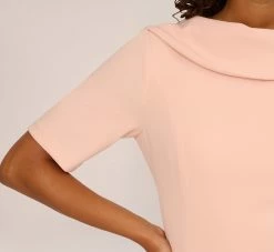 Adrianna Papell Short Sleeve Crepe Dress With Rolled Neck In Blush -Adrianna Papell Shop AP1D101960 AD684 Regular Lifestyle