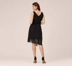 Adrianna Papell Asymmetrical Draped Dress In Black -Adrianna Papell Shop AP1D102595 AA002 Regular Back