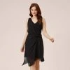 Adrianna Papell Asymmetrical Draped Dress In Black