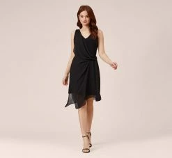 Adrianna Papell Asymmetrical Draped Dress In Black -Adrianna Papell Shop AP1D102595 AA002 Regular Front