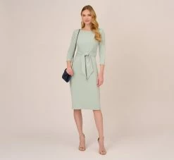 Adrianna Papell Knit Crepe Bow Sheath Dress With Three Quarter Sleeves In Icy Sage 9 Adrianna Papell Knit Crepe Bow Sheath Dress With Three Quarter Sleeves In Icy Sage -Adrianna Papell Shop AP1D103175 AB334 Regular Side