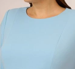 Adrianna Papell Plus Size Knit Crepe Bow Sheath Dress With Three Quarter Sleeves In Blue Mist -Adrianna Papell Shop AP1D103175 AB484 Plus Detail