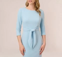 Adrianna Papell Knit Crepe Bow Sheath Dress With Three Quarter Sleeves In Blue Mist -Adrianna Papell Shop AP1D103175 AB484 Regular Detail