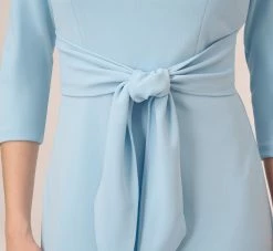 Adrianna Papell Knit Crepe Bow Sheath Dress With Three Quarter Sleeves In Blue Mist -Adrianna Papell Shop AP1D103175 AB484 Regular Lifestyle