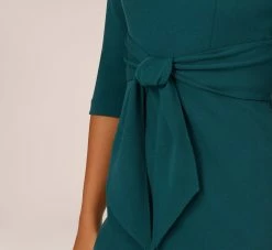 Adrianna Papell Knit Crepe Bow Sheath Dress With Three Quarter Sleeves In Hunter 9 Adrianna Papell Knit Crepe Bow Sheath Dress With Three Quarter Sleeves In Hunter -Adrianna Papell Shop AP1D103175 AE303 Regular Detail