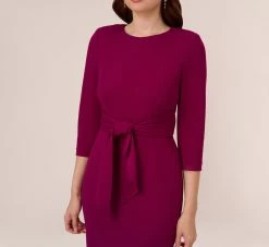 Adrianna Papell Knit Crepe Bow Sheath Dress With Three Quarter Sleeves In Wildberry -Adrianna Papell Shop AP1D103175 AJ651 Regular Detail