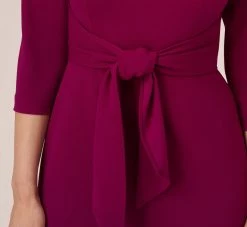 Adrianna Papell Knit Crepe Bow Sheath Dress With Three Quarter Sleeves In Wildberry -Adrianna Papell Shop AP1D103175 AJ651 Regular Lifestyle