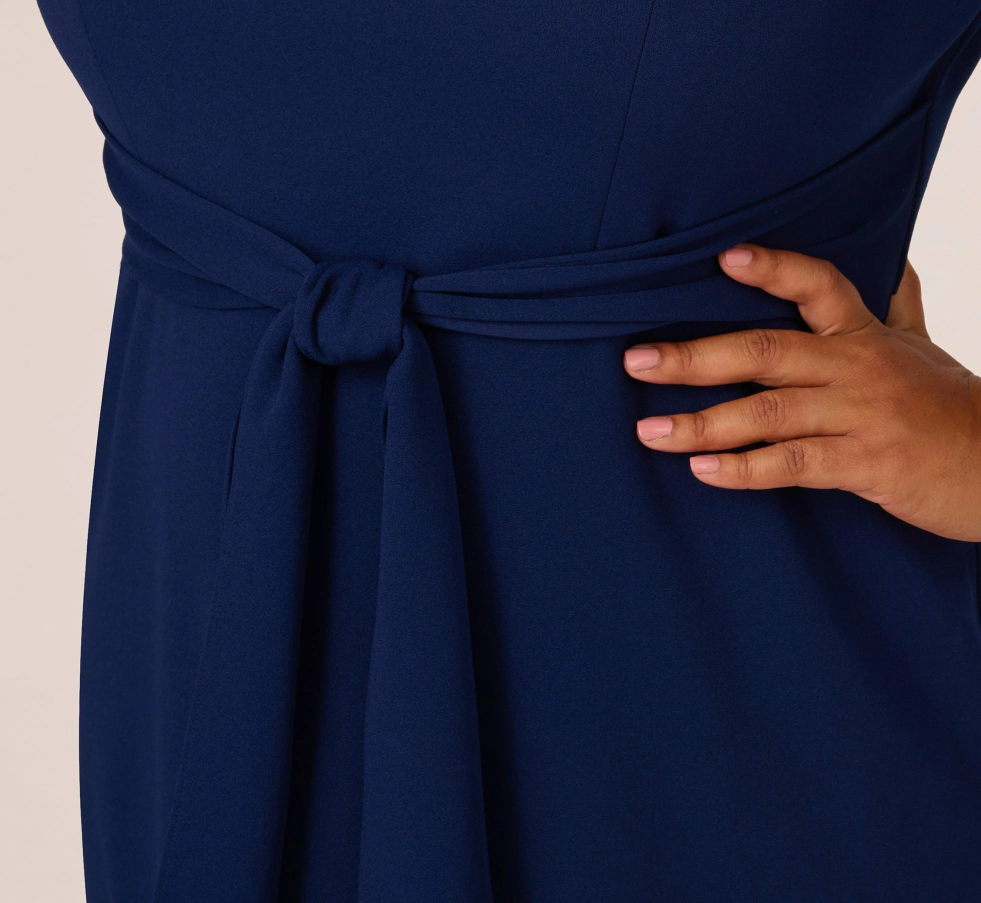 Adrianna Papell Plus Size Knit Crepe Bow Sheath Dress With Three Quarter Sleeves In Navy Sateen 5 Adrianna Papell Plus Size Knit Crepe Bow Sheath Dress With Three Quarter Sleeves In Navy Sateen - Image 5