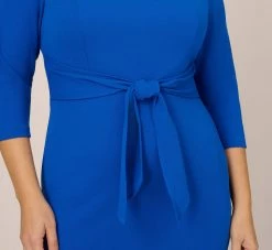 Adrianna Papell Plus Size Knit Crepe Bow Sheath Dress With Three Quarter Sleeves In Violet Cobalt -Adrianna Papell Shop AP1D103175 BA401 Plus Detail