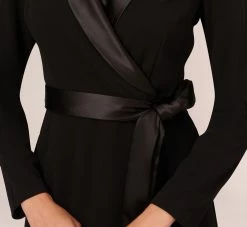 Adrianna Papell Long Sleeve Crepe Dress With Tuxedo Collar In Black -Adrianna Papell Shop AP1D103561 AA002 Regular Lifestyle