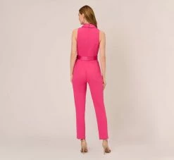 Adrianna Papell Sleeveless Crepe Jumpsuit With Tuxedo Collar In Cabaret Pink -Adrianna Papell Shop AP1D103562 AN672 Regular Back