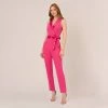 Adrianna Papell Sleeveless Crepe Jumpsuit With Tuxedo Collar In Cabaret Pink