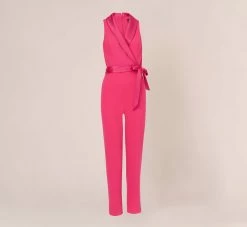 Adrianna Papell Sleeveless Crepe Jumpsuit With Tuxedo Collar In Cabaret Pink -Adrianna Papell Shop AP1D103562 AN672 Regular Flat