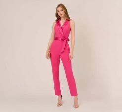 Adrianna Papell Sleeveless Crepe Jumpsuit With Tuxedo Collar In Cabaret Pink -Adrianna Papell Shop AP1D103562 AN672 Regular Side