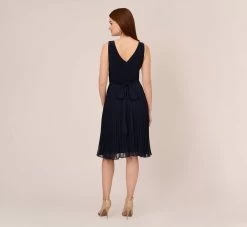 Adrianna Papell Draped Fit-And-Flare Dress In Blue Moon -Adrianna Papell Shop AP1D104097 AA411 Regular Back