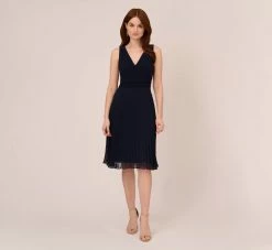 Adrianna Papell Draped Fit-And-Flare Dress In Blue Moon -Adrianna Papell Shop AP1D104097 AA411 Regular Front
