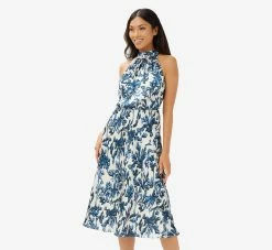 Adrianna Papell Printed Bias Halter Dress In Blue Multi