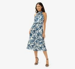 Adrianna Papell Printed Bias Halter Dress In Blue Multi -Adrianna Papell Shop AP1D104269 AA461 Regular Side