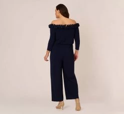 Adrianna Papell Plus Size Signature Blouson Jumpsuit In Navy -Adrianna Papell Shop AP1D104323 AA412 Plus Back