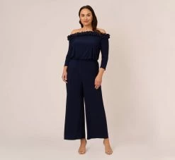 Adrianna Papell Plus Size Signature Blouson Jumpsuit In Navy