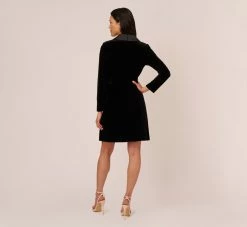 Adrianna Papell Long Sleeve Velvet Tuxedo Dress In Black -Adrianna Papell Shop AP1D104349 AA002 Regular Back