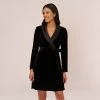 Adrianna Papell Long Sleeve Velvet Tuxedo Dress In Black