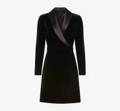 Adrianna Papell Long Sleeve Velvet Tuxedo Dress In Black -Adrianna Papell Shop AP1D104349 AA002 Regular Flat