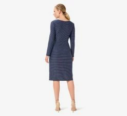 Adrianna Papell Metallic Striped Knit Dress In Navy -Adrianna Papell Shop AP1D104419 AA412 Regular Back