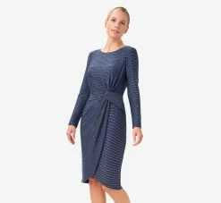 Adrianna Papell Metallic Striped Knit Dress In Navy