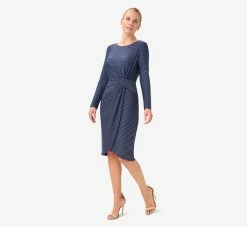 Adrianna Papell Metallic Striped Knit Dress In Navy -Adrianna Papell Shop AP1D104419 AA412 Regular Side