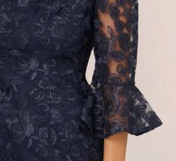 Adrianna Papell Bell Sleeve Rose Embroidered Sheath Dress In Midnight -Adrianna Papell Shop AP1D104437 AB411 Regular Detail