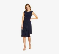Adrianna Papell Asymmetrical Draped Midi Dress In Midnight 7 Adrianna Papell Asymmetrical Draped Midi Dress In Midnight -Adrianna Papell Shop AP1D104475 AB411 Regular Alternate