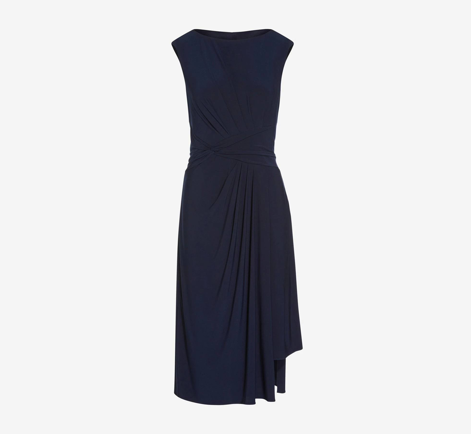 Adrianna Papell Asymmetrical Draped Midi Dress In Midnight 5 Adrianna Papell Asymmetrical Draped Midi Dress In Midnight - Image 5
