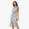 Adrianna Papell Printed Floral Midi Dress In Ivory Coral Multi