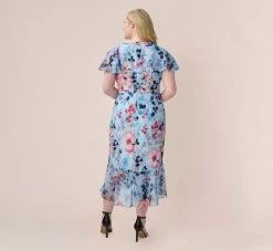 Adrianna Papell Plus Size Floral Faux Wrap Dress In Blue Multi -Adrianna Papell Shop AP1D104503 AA461 Plus Back