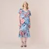 Adrianna Papell Plus Size Floral Faux Wrap Dress In Blue Multi
