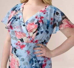 Adrianna Papell Plus Size Floral Faux Wrap Dress In Blue Multi -Adrianna Papell Shop AP1D104503 AA461 Plus Detail