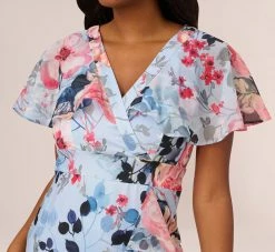 Adrianna Papell Floral Faux Wrap Dress In Blue Multi -Adrianna Papell Shop AP1D104503 AA461 Regular Detail