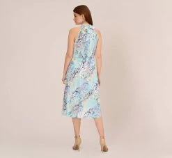 Adrianna Papell Floral Mock Neck Midi Dress In Light Blue Multi -Adrianna Papell Shop AP1D104505 AB481 Regular Back
