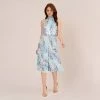 Adrianna Papell Floral Mock Neck Midi Dress In Light Blue Multi