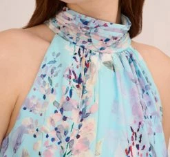 Adrianna Papell Floral Mock Neck Midi Dress In Light Blue Multi -Adrianna Papell Shop AP1D104505 AB481 Regular Detail