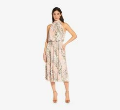 Adrianna Papell Floral Mock Neck Midi Dress In Blush Multi -Adrianna Papell Shop AP1D104505 AM970 Regular Alternate