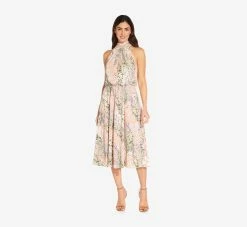 Adrianna Papell Floral Mock Neck Midi Dress In Blush Multi -Adrianna Papell Shop AP1D104505 AM970 Regular Side