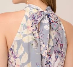 Adrianna Papell Floral Mock Neck Midi Dress In Dusty Blue Multi -Adrianna Papell Shop AP1D104505 CJ980 Regular Lifestyle