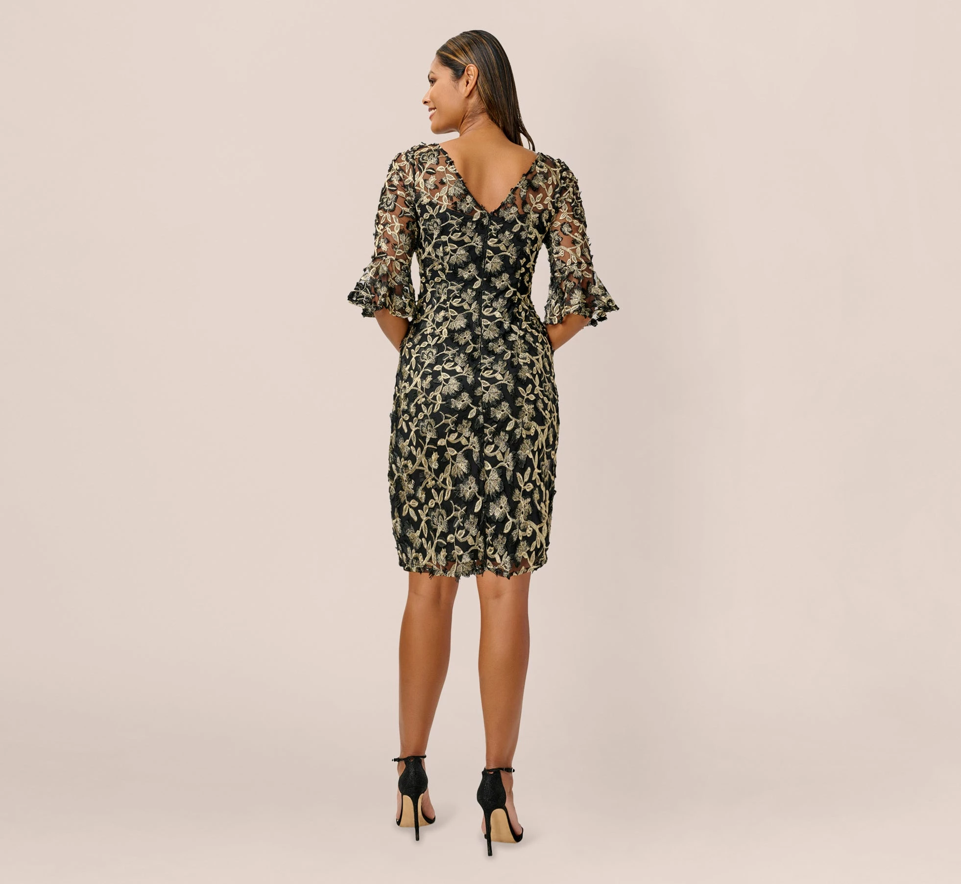 Adrianna Papell Metallic Embroidered Sheath Dress In Black Gold 2 Adrianna Papell Metallic Embroidered Sheath Dress In Black Gold - Image 2